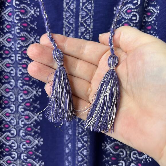 J Jill Blouse Womens Size 1X Blue Bohemian Tassels Comfort Cotton Blend - Picture 6 of 15